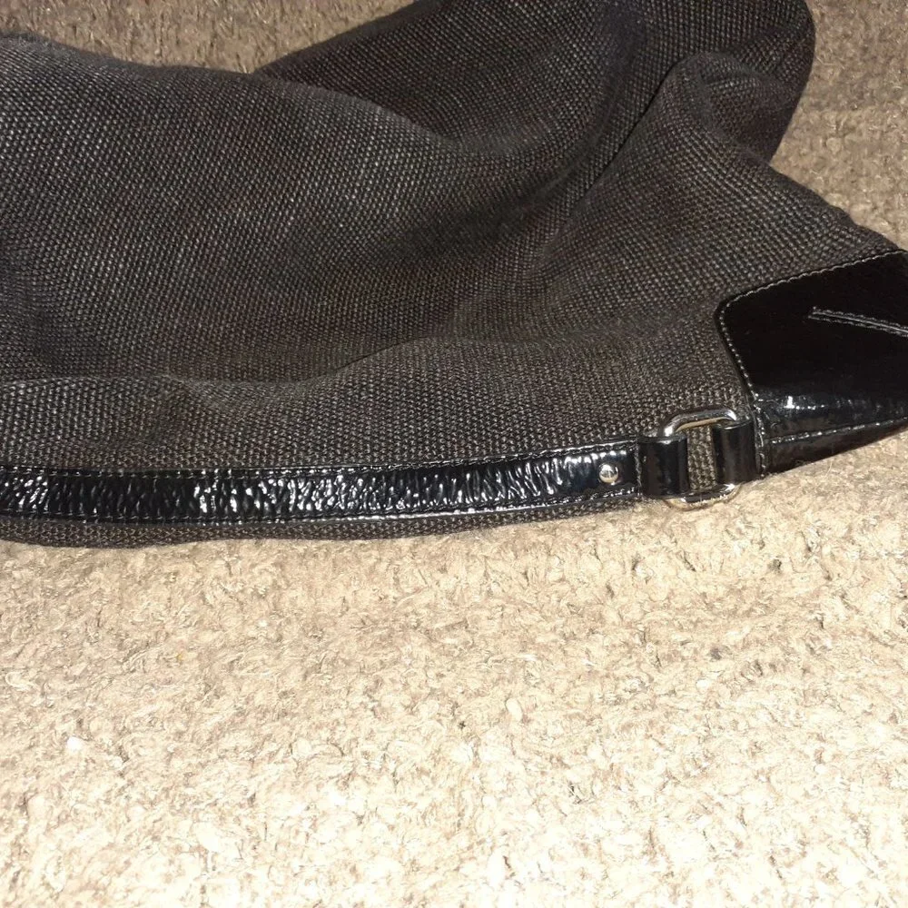CLUB MONACO-Black Burlap & Patent Leather-Hobo